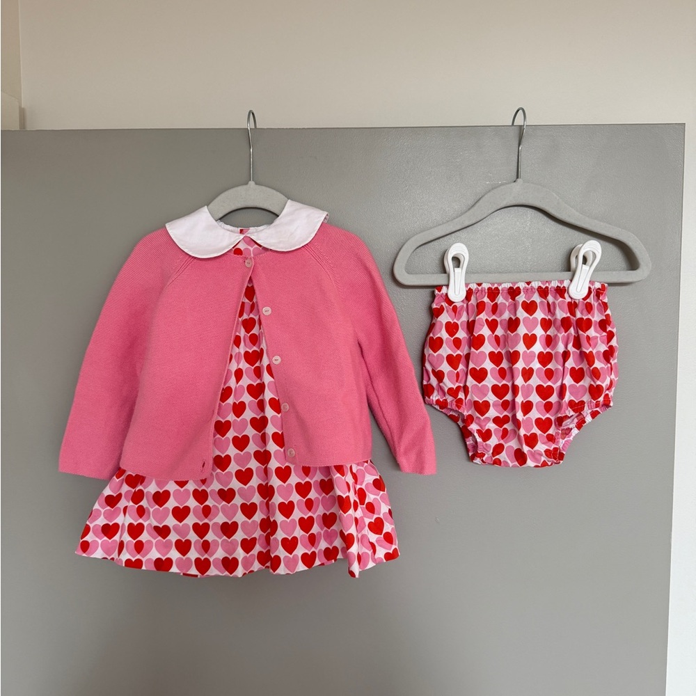 Jacadi Three Piece Heart Dress Cardigan Set - Picture 2 of 6